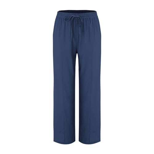 Linen Pants Women 2025 Summer Beach Lounge Palazzo Trousers Loose Elastic Plus Size Drawstring with Pockets Pants2