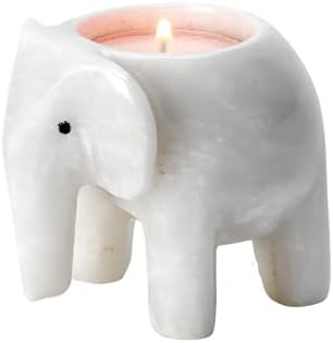 3" White Marble Elephant Tea Light Candle Holder