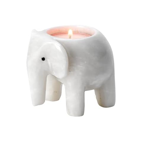 3" White Marble Elephant Tea Light Candle Holder Cover