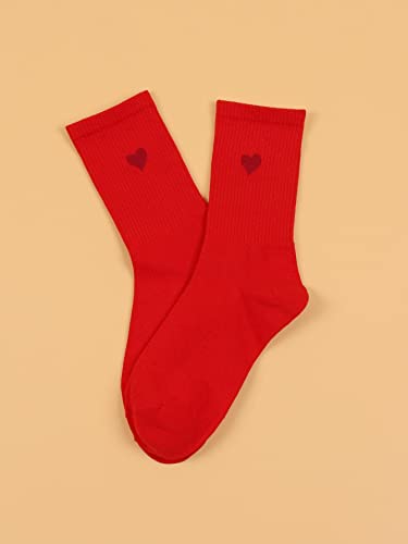 OYOANGLE Women's 1 Pairs Casual Heart Print Crew Socks Athletic Ankle Dress Socks3