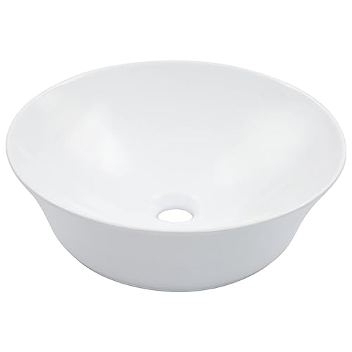 Lavabo with céramique blanche, design rond, finition brillante, vasque à poser salle de bain, lavabo salle de bain, pour meuble vasque salle de bain, blanc, 41 x 12.5 cm