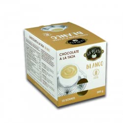 Chocolate a la taza La Plata - Sabores Menta, Blanco y Avellanas - Cajas de 10 sobres de 30 gramos (Blanco)