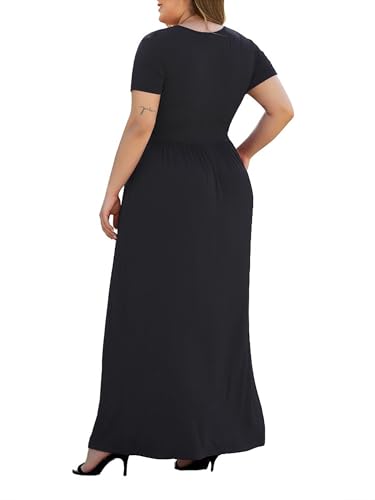 COSSEN Women's XL-5XL Plus Size Maxi Dresses Short Sleeve V-Neck Dress with Pockets4