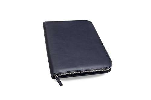 Image of Premium Maruse Leather Portfolio Padfolio - Executive Folio for Men and Women with Zipper, Folio Document Organizer, Laptop Sleeve, iPad Case and Folder - Made in Italy, Navy Blue