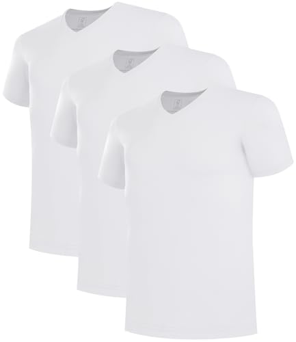 BAMBOO COOL Men's Undershirts V Neck, Slim Fit Moisture Wicking White T Shirts for Men, Breathable...