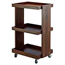 Image of 3-Tier Solid Wood Rolling Bar Cart - Wine Serving Trolley with Wheels & Seasoning Rack (Brown Polish, Style 2)