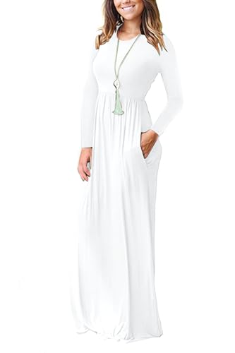 Image of AUSELILY Womens Long Sleeve Maxi Dress Casual Empire Waist with Pockets | Versatile year round long dress for spring, fall, winter, available in floral prints and solids