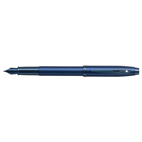 Image of Sheaffer 100 Fountain Pen | G9371 Satin Blue with PVD Blue Trims | Medium Nib Fountain Pen with Small Notebook | Premium Gift Sets | Personalized Name Engraved on Only Pen