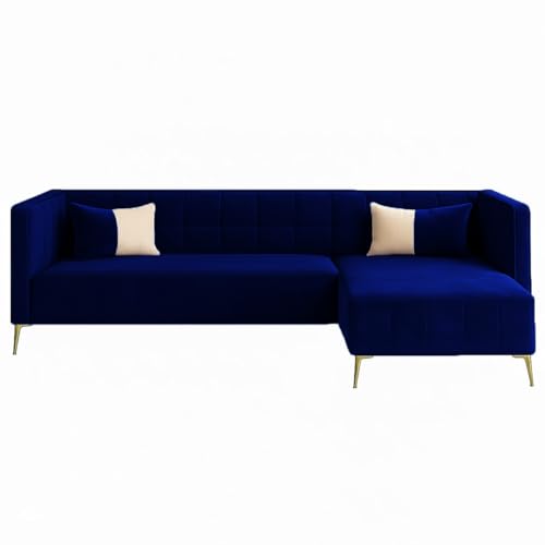 Image of SOCOZI Stylluxe 6 Seater Velvet Fabric RHS L Shape Sofa Set for Living Room |Fabric L Shape Sofa Set for Home & Office (Dark Blue)