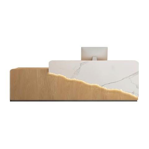 Nuipesn Reception Desk Retail Checkout Counter with Lockable Drawer and Open Shelves Front Counter Desk with Large Storage Cabinet for Office (White+Wood Color-1,5.91FT,70.87" L*23.62" W*39.37" H) Cover