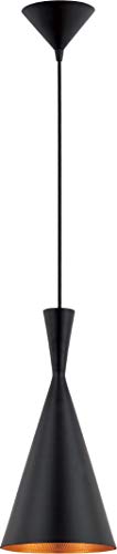 Eurofase 20437-015 Bronx Formed Metal Cone Mini Pendant Light, 1-Light 60 Watt, 16"H x 8"Dia, Black
