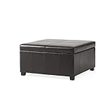 Christopher Knight Home Living Berkeley Brown Leather Square Storage Ottoman, Espresso