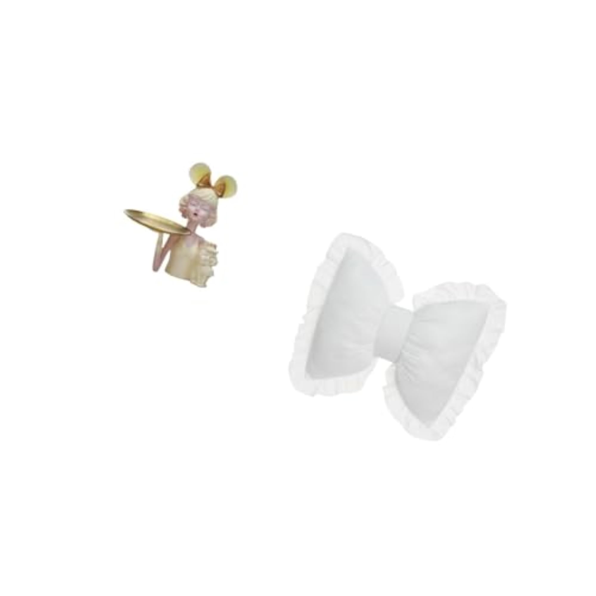 Modern Art Girl Statue with Key Storage Tray and Cute Bow Cushion