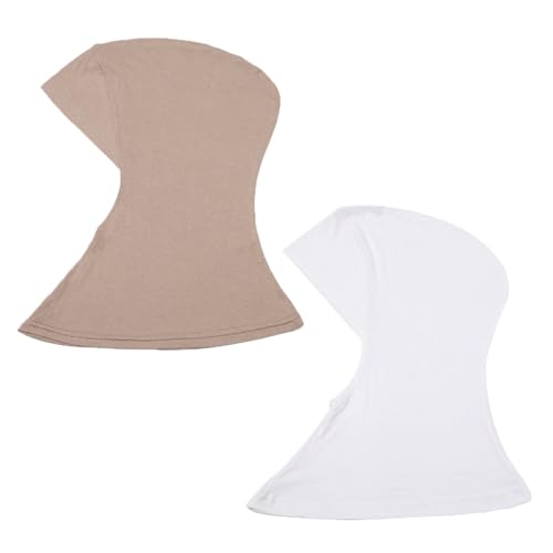 Image of LMVERNA 2 Pieces Modal Hijab Cap Adjustable Muslim Stretchy Turban Full Cover Shawl Undercap Full Neck Coverage for Women