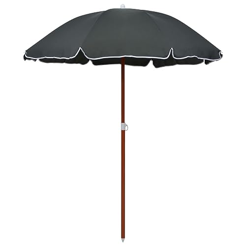 Mengtu Sombrilla con mástil de acero, sombrilla de jardín, balcón, terraza, playa, mercado, protección UV, para terraza, jardín, playa, 240 cm, color antracita, muebles de jardín
