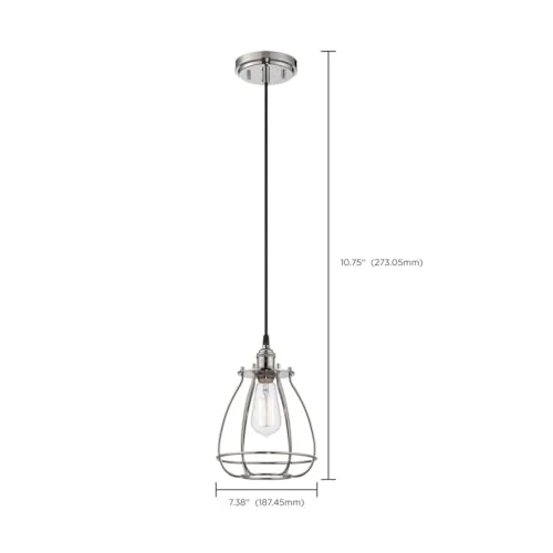 Image of Nuvo Lighting 60 /5401 Vintage Incandescent One Light Pendant Closed Cage Narrow Opening Polished Nickel