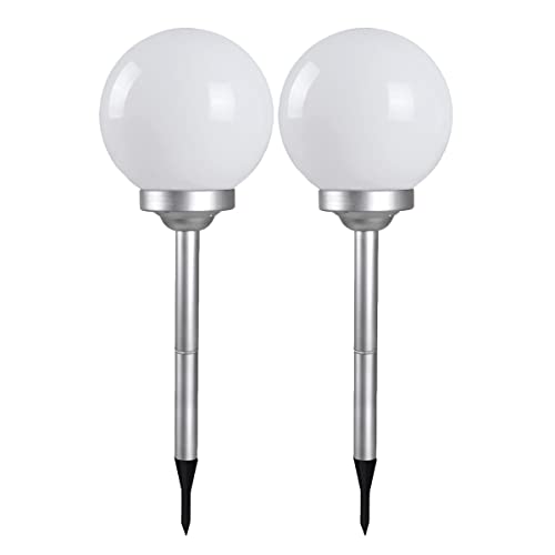 JUANIO Lot de 2 boule lumineuse solaire pour jardin, lampe LED de jardin, borne solaire, éclairage solaire d'extérieur - Diamètre 20 x Hauteur 53 cm