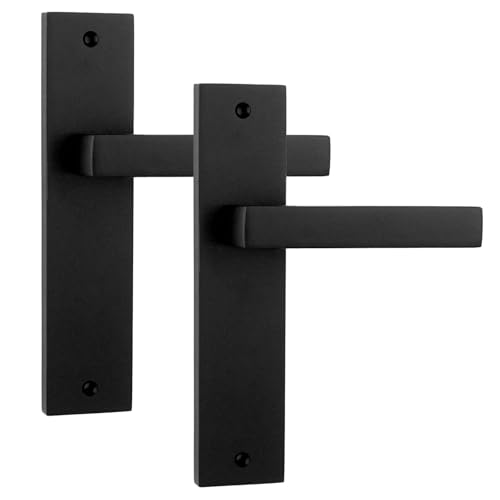 Decoranddecor Lumina Matt Black Internal Lever Door Handle Set with Rectangular Aluminium Backplate Featuring Contemporary Art Deco Inspired Stylish Design for Modern Homes