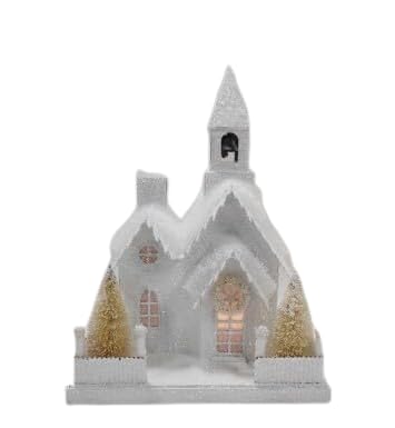 Regency International LED Battery/Timer Cardboard Snowy Church 12-inch, Frost White, Tabletop Décor
