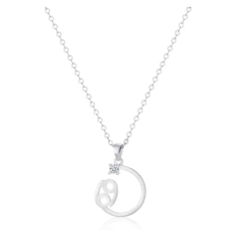 Cancer Zodiac Necklace for Women, Sterling Silver Zodiac Sign Necklaces, Ideal Birthday and Christmas Holiday Gift, Necklace Size: 18+2inch Cover