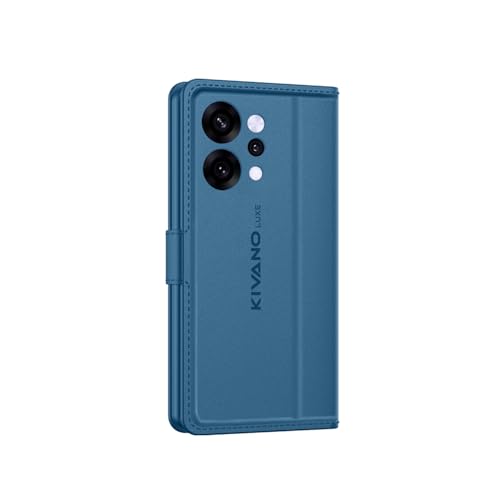 Image of KIVANO LUXE Compatible for Oppo Reno 14 Pro 5G Luxury Handmade Leather Magnetic Flip Folio Case | Card Holder & Kickstand | Slim Protective Cover | Unisex - Blue