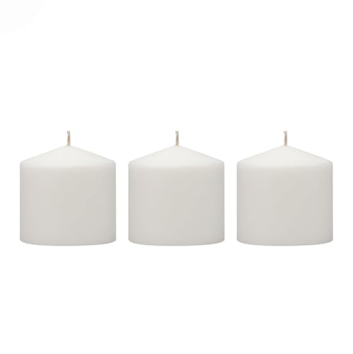 Image of Stonebriar 3 Pack Tall 3 x 3 Inch 18 Hour Long Burning Unscented White Wax Pillar Candles