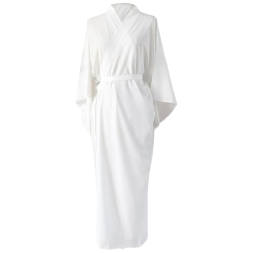 Wedhapy Kimonos Para Mujer Japonés Kimonos Japoneses Para Mujer Kimono Japonés Tradicional Blanco Sólido Con Cinturón Talla única Bata Japonesa Mangas Largas Forro Yukata Pijamas