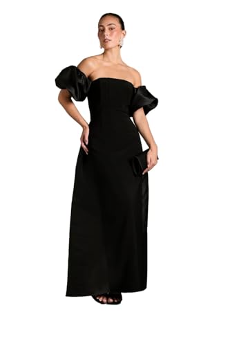 Image of Coast Bardot Puff Sleeve Strapless Maxi Dress with Full Skirt Back Detail, 12, Black
