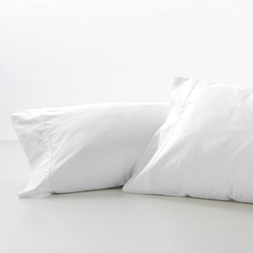 ESTELIA Funda de Almohada Satén 100% Algodón, 300 Hilos, 45x90 cm, Hipersuave, Cuidado del Cabello, Hipoalergénica, Blanco, Pack 2 Unidades