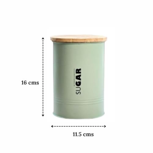 Image of JISCOVERY Airtight Tea & Sugar Container Set of 2| Metal Storage Canister with Wooden Lid for Kitchen| Storage Box for Kitchen Counter Top| 1300 ML| Light Green