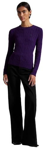 Image of RALPH LAUREN Women's Crewneck Cable Knit Pony Logo Sweater