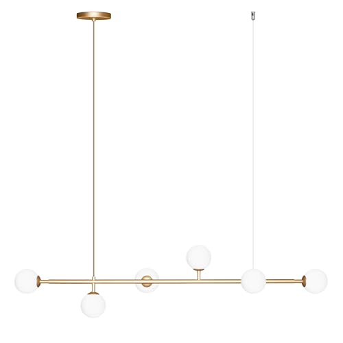 Lustre Luminária Pendente Modelo Jabuticaba com 6 Globos de Vidro Estilo Moderno para Mesa de Jantar e Cozinha 1m Bivolt (Dourado)