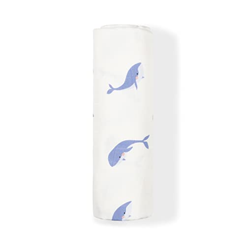Image of Bamboo Little Viscose Muslin Baby Swaddle Receiving Blanket, Whale