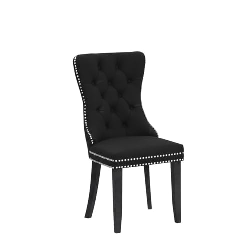 Image of Velvet Dining Chairs, Tufted Kitchen & Dining Room Chairs, Black, Set of 6