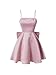 WDIRARA Women's Satin Bow Homecoming Dresses Spaghetti Strap Wedding Guest Gown Summer Mini Dress Pink