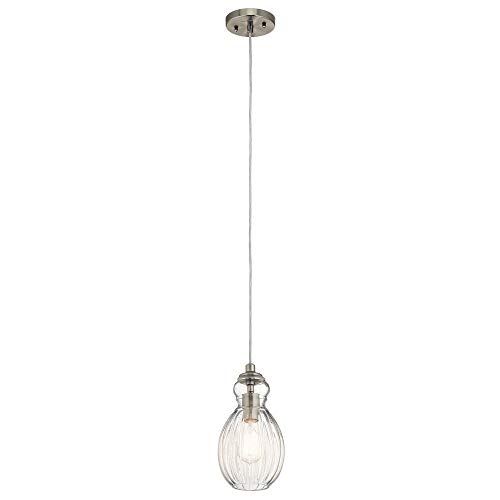 Top Brands Kichler Lighting Riviera 11.25 1 Light Pendant with Clear Ribbed Glass in Brushed Nickel