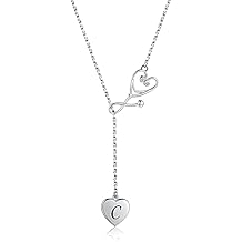 Nurse Stethoscope Necklace for Women - 925 Sterling Silver Initial Letter Doctor Stethoscope Pendant Doctor Nurse Medical Student Jewelry Graduation Gift