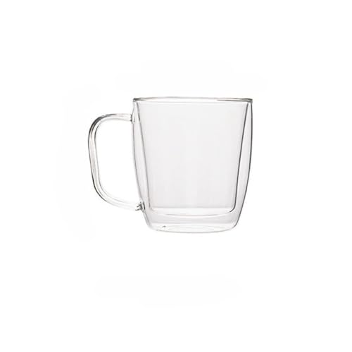Livmorx 北欧風 耐熱ティーカップ 大容量 二重構造グラス マグカップ ガラスカップ 耐熱コーヒーカップ 真空断熱 取っ手付き 透明 ティーカッ ミルク ジュース コップ 贈り物 (420ml,とうめいしょく)