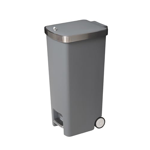 Addis MODE 45 Litre Soft Close Pedal Kitchen Bin with Easy Move Wheels Modern Space Saving Family Waste Bin Design with stay open Lid Grey