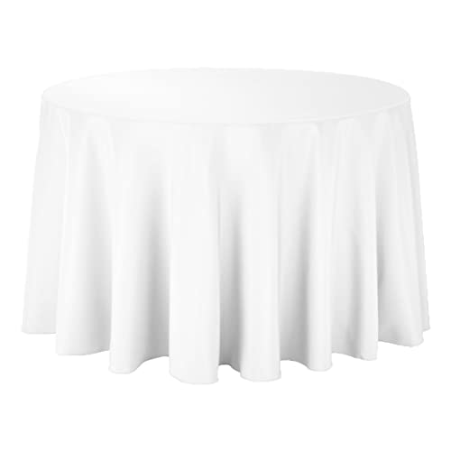 Sparkles Make It Special Leading Linens 5-pcs 108" Inch Round Polyester Cloth Fabric Linen Tablecloth - Wedding Reception Restaurant Banquet Party - Machine Washable - White
