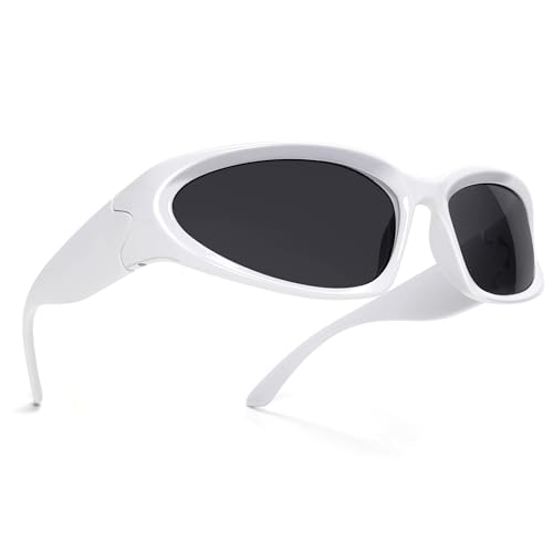 Image of GUVIVI Wrap Around Fashion Sunglasses for Men Women Swift Oval Gold Sunglasses Sport Shades Glasses Eyeglasses White