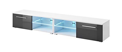 e-Com - Mueble TV Salon Moderno Mesa Television Samuel con LED Azul- 240 cm (2X 120 cm) - Blanco/Gris