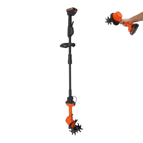 21V Cordless Tiller Cultivator with Pole- 550W Mini Handheld Electric Garden Tiller with 4 Blades, 3.94
