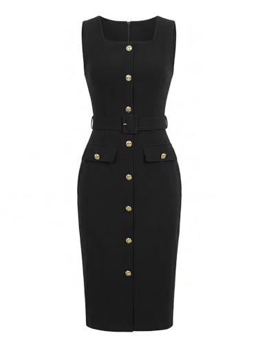 Robe mi-longue moulante de travail pour femme avec ceinture chic