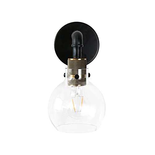 Image of MONKFISH Wall Light, Industrial Metal Style Wall Lamp Fixture, 1-Light Wall Sconce with Clear Glass Ball Shade for Bathroom Bedroom Stair Cafe, E26 Base (Thin Tube)