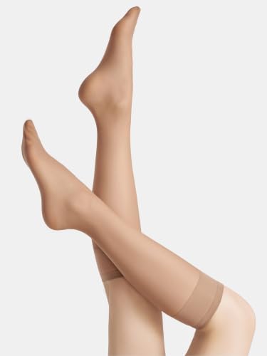 Image of leg elegant Sheer Knee High Stockings for Women, 6 Pairs Knee High Transparent Toes Nylons Pantyhose for Women
