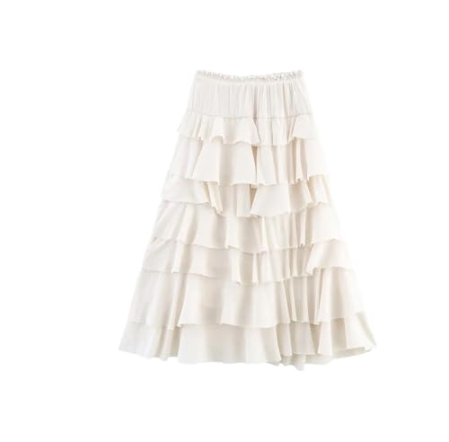 Women's Layered Decoration Mid-High Waist Midi Skirt Long Flowy Skirts Pleated Skirt