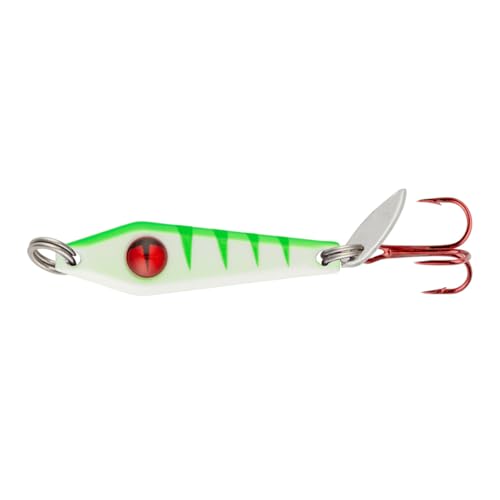 Northland Tackle Tungsten Slim Spoon, Fast-Sinking Thin Profile Ice Fishing Lure for Walleye, Crappie, & More, 3/8 Oz, UV Glo Perch