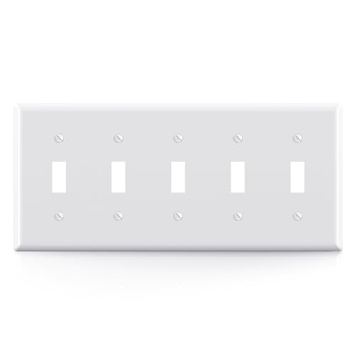 ELEGRP 5-Gang Toggle Switch Wall Plates Standard Size 4.52 H x 10.03 L Unbreakable Thermoplastic Faceplate Cover for Toggle Dimmer Light Switches UL Listed (1 Pack Glossy White)