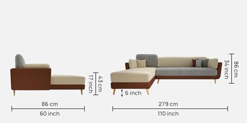 Image of Polyester Velvet Contemperory Sofa Set with Cushion Chaise Lounge, Sectional Sofa Perfect for Your Living Room,Guests Room & Office. (Brown & Beige, RHS 5 Seater)